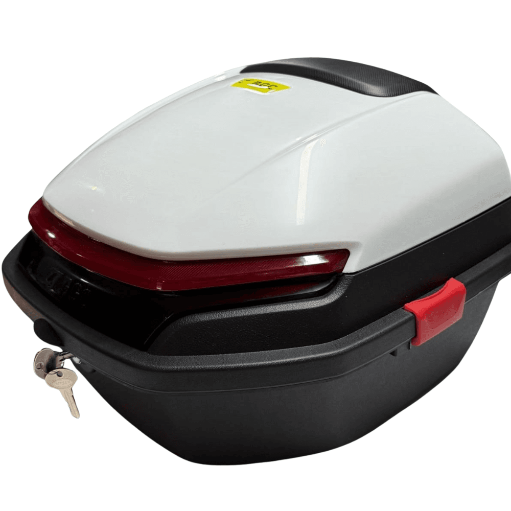 Motor Arka Bagaj Çantası 35 LT Led Sinyal ve Stoplu Beyaz Siyah