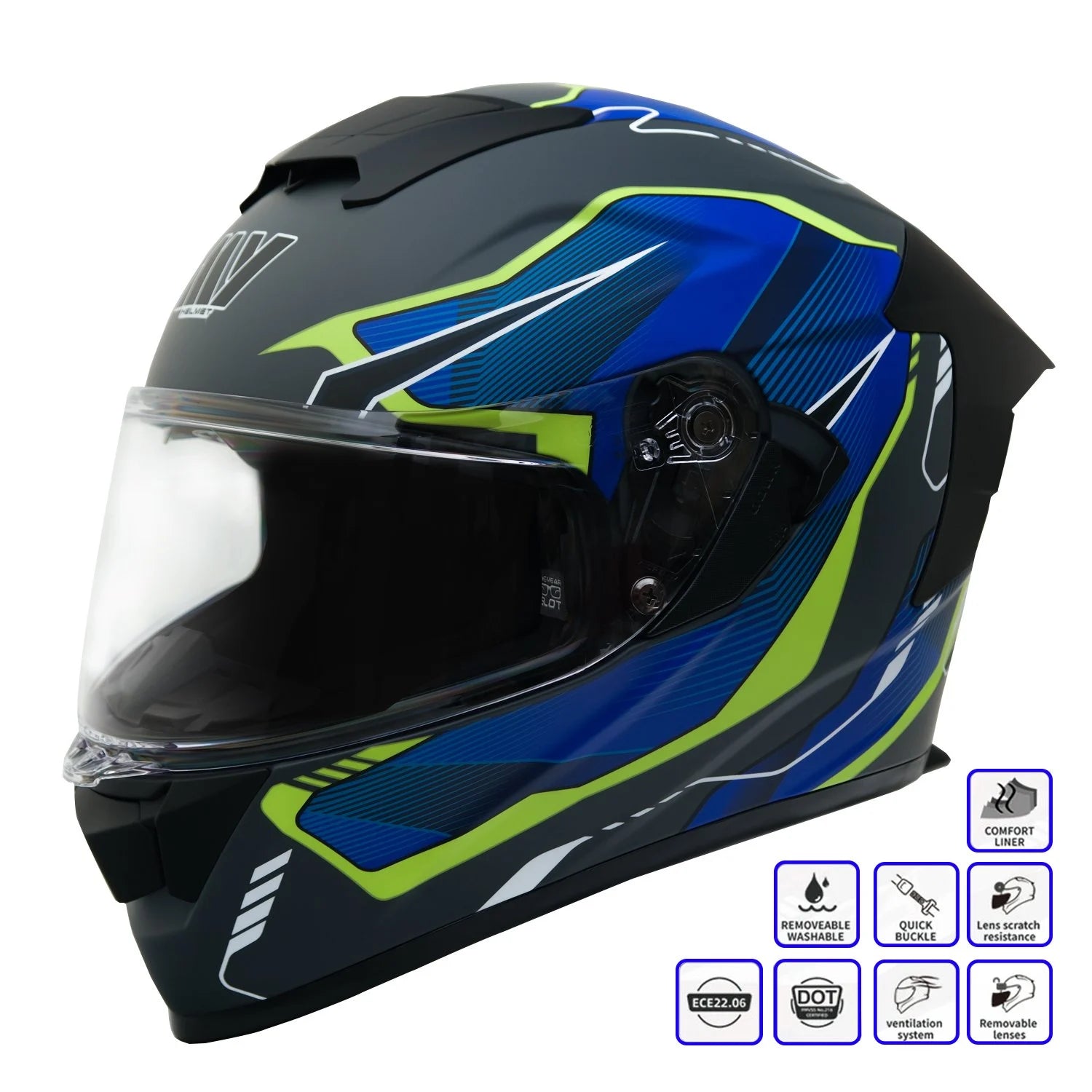 MY HELMET MKS001-EGBY Yarış Spoiler Güneş Vizörlü Şeffaf Full Face Motosiklet Kaskı