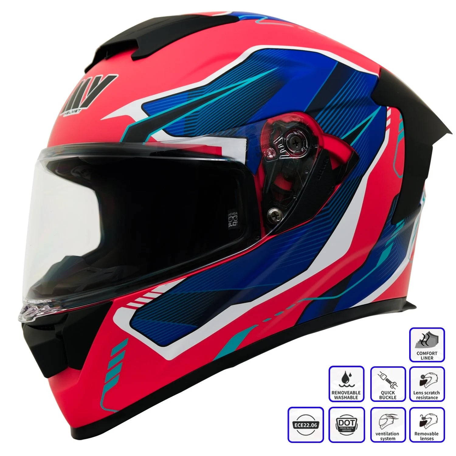 MY HELMET MKS001-RBW Yarış Spoiler Güneş Vizörlü Şeffaf Full Face Motosiklet Kaskı
